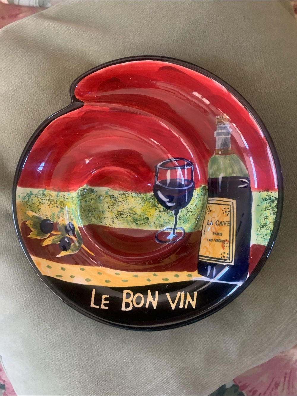 Le Bon Vin  Round Olive Dish from Paris Las Vegas - Vintage